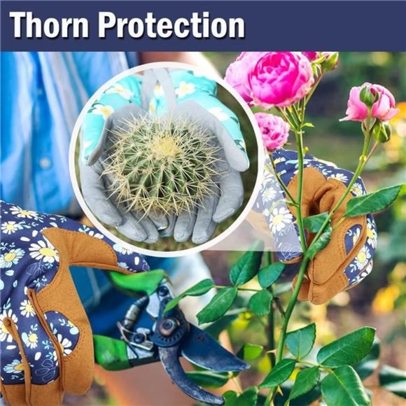 Women's Garden Weeding Work Gloves, Durable Leather and Coating - Picture 3 of 6